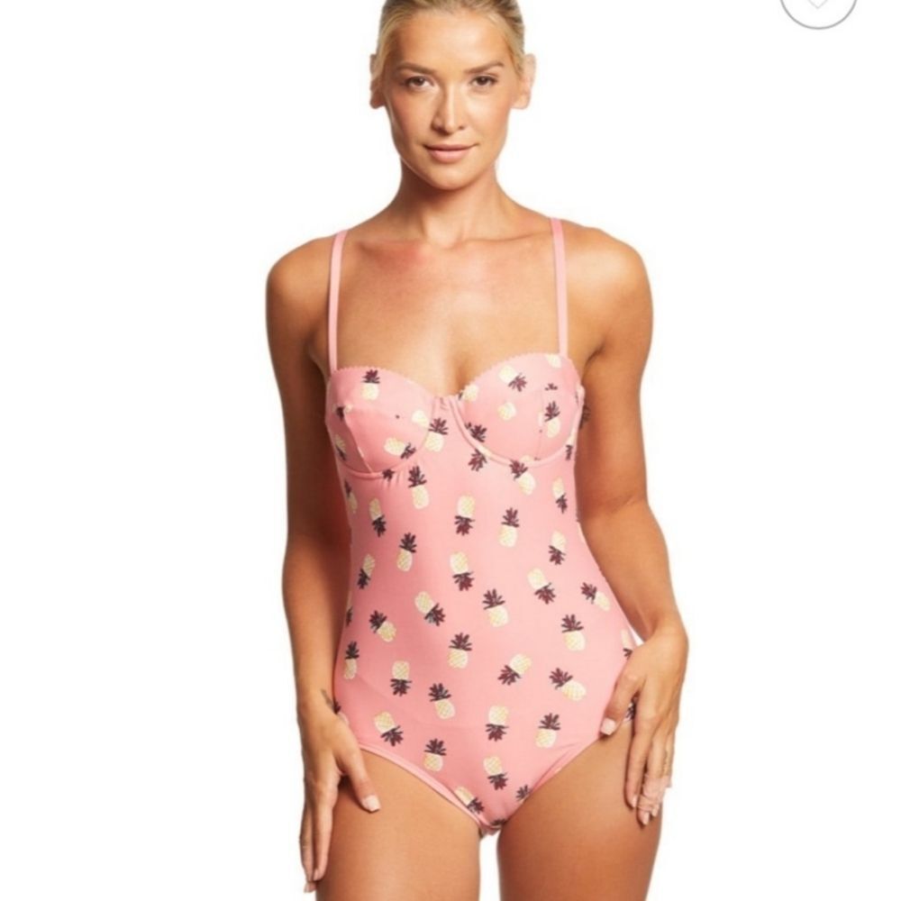 Kate Spade 20B Laniakea Beach One‎ Piece Apricot Pineapple Print Swimsuit NWT S